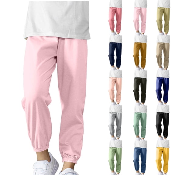 Sweatpants with Pockets, Fashionable Casual Solid Color Tapered Sweatpants for Middle And Large Boys And Girls, Size 5-15 Years