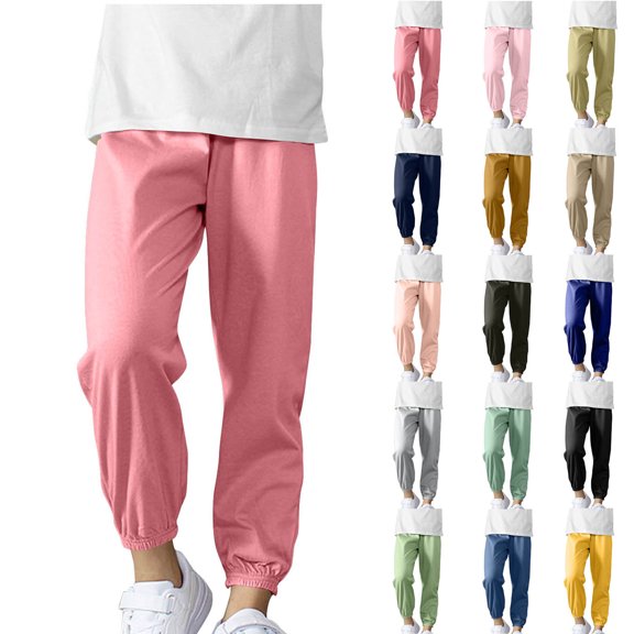 Sweatpants with Pockets, Fashionable Casual Solid Color Tapered Sweatpants for Middle And Large Boys And Girls, Size 5-15 Years