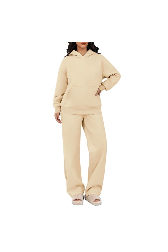 Sweatset Hoodie And Sweatpants Set Hoodie Sets Sweat Suit Sweat Set Sweatsuits Women 2 Piece Outfit Fall Tracksuit Matching Oversized Hoodies Baggy Sweatpants Set, Beige-S
