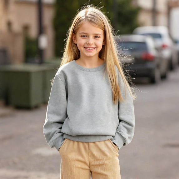 Sweatshirt Boy Long Sleeve Grey Sweatshirt Girls Crew Neck Cute Pullover Relaxed Fit Tops Winter Clothes Toddler 7-9 Years Boys Clothes