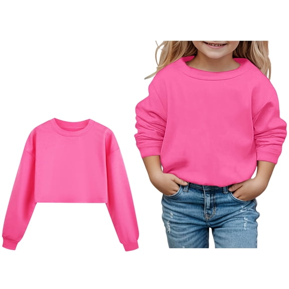 Sweatshirt Boy Long Sleeve Hot Pink Sweatshirt Kids Crewneck Loose Fit Pullover Tops Fall Winter Clothes Clothes for Kids 6-7 Years Boys Girls Fashion