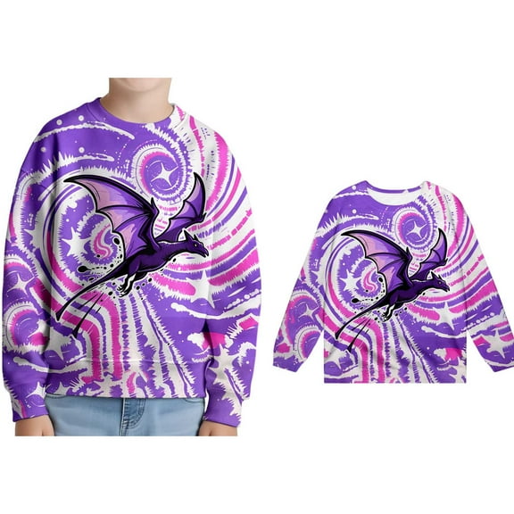 Sweatshirt Boy Long Sleeve Kids Purple Dinosaur Sweatshirt Crewneck Pullover Casual Sport Sweatshirts Fall Clothes Sweat Shirts for Girls 4T