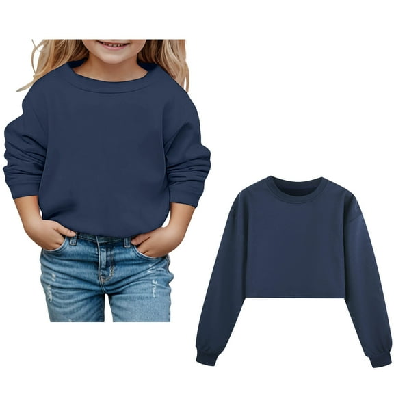 Sweatshirt Boy Long Sleeve Navy Sweatshirts Crewneck Loose Fit Pullover Tops Winter Clothes Girls 9-10 Years Clothes Boys Girls Fashion