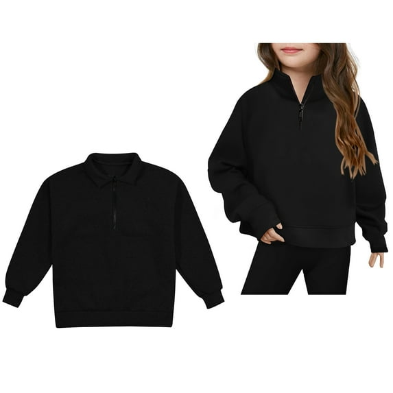 Sweatshirt Boy Long Sleeve Zipper Black Sweatshirts Crewneck Pullover Tops Warm Fall Winter Clothes Boy Clothes 11-12 Years Boys Girls Fashion