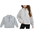 thumbnail image 1 of Sweatshirt Boy Long Sleeve Zipper Grey Sweatshirt Kids Crewneck Loose Fit Pullover Tops Warm Fall Winter Clothes Girls Clothes 13-14 Years Boys Girls Fashion, 1 of 8