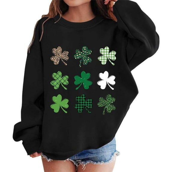 Sweatshirt for Boys Kids St. Patrick's Day Prints Crewneck Long Sleeve Sweatshirt, Child Drop Shoulder Pullover Tops Kids Hoodies Black 6 Years-7 Years