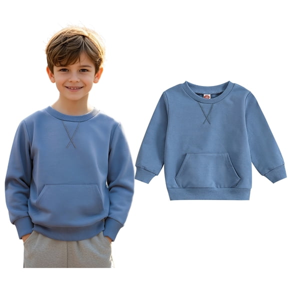 Sweatshirt Boys Long Sleeve Girls Blue Sweatshirt Pullover Crewneck Blouse Shirt Tops Winter Clothes Girl Clothes 6-12 Months Boys Girls Fashion