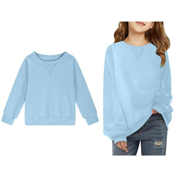 Sweatshirt for Boys Long Sleeve Kids Light Blue Sweatshirt Crewneck Loose Fit Pullover Tops Fall Winter Clothes Girls Sweatshirts Size 5-6 Years Boys Girls Fashion