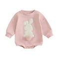 thumbnail image 1 of Sweatshirt Bubble Rompers Baby Girls Clothes Long Sleeve Cotton Bodysuit Rabbit Easter Outfit Cute Baby Onesies, Pink, 3 Months, 1 of 7