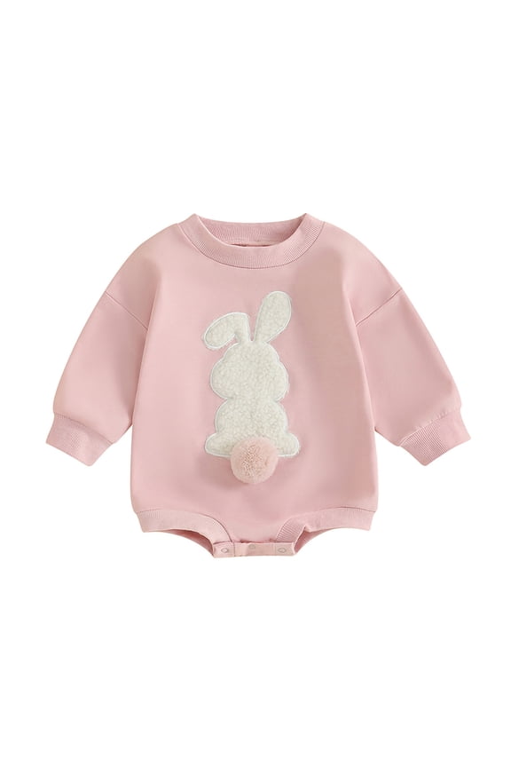 Sweatshirt Bubble Rompers Baby Girls Clothes Long Sleeve Cotton Bodysuit Rabbit Easter Outfit Cute Baby Onesies, Pink, 3 Months