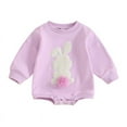 thumbnail image 1 of Sweatshirt Bubble Rompers Baby Girls Clothes Long Sleeve Cotton Bodysuit Rabbit Easter Outfit Cute Baby Onesies, Purple, 3 Months, 1 of 2