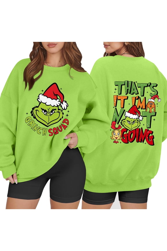 Sweatshirt Christmas Xmas Tree Fall Cute Santa Graphic Pullover Green XL