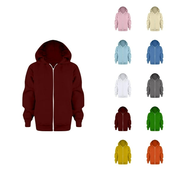 Sweatshirt Color Solid Zip Jackets Long Hoodie Top Sleeve Up Girls Kids Boys Coat&jacket Zip Up Hoodie Boys Hoodies