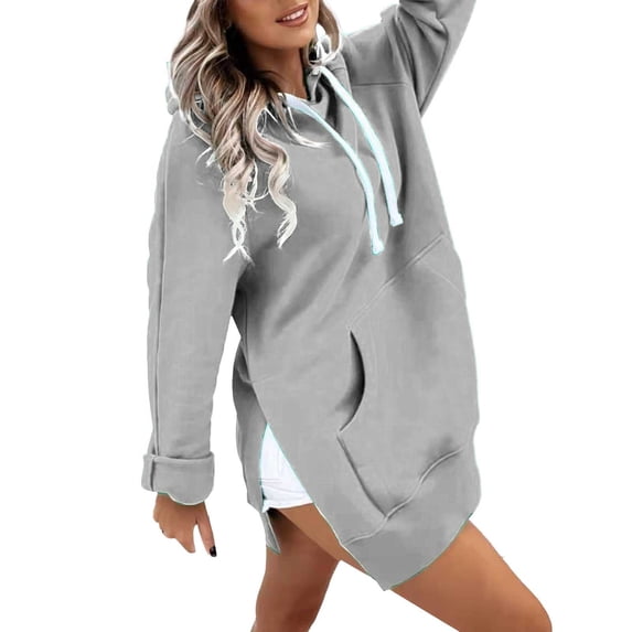 Sweatshirt Dress Women Split Hem Clothes Football Sweatshirts Tunic Tops Long Sleeve Tops Lounge Daily Shirts Workout Tops Basic Tees Tshirt Travel Casual Oversized Baggy Hoodie Plain Hoodies