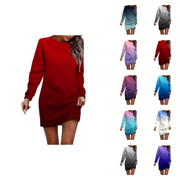 Sweatshirt Dress for Women 2025 Fall Winter Long Sleeve Crewneck Gradient Color Casual Sweat Shirts Pullover Tops