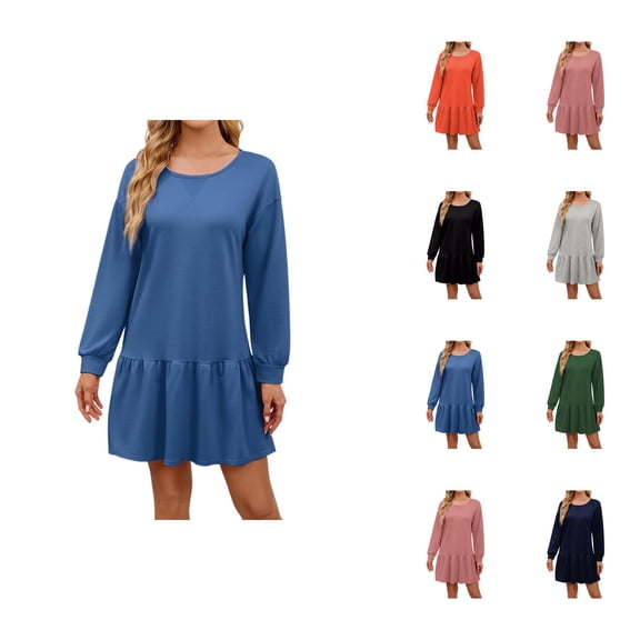 Sweatshirt Dress for Women 2025 Long Sleeve Crewneck Casual Cute Ruffle Long Sweat Shirts Pullover Tops