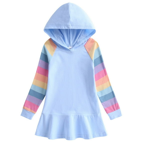 Sweatshirt Dresses for Girls with Hoodies Size 1-7 Toddlers Kids Long Sleeve Pullover Color-Block Cute Going Out Hiking Mini Dress
