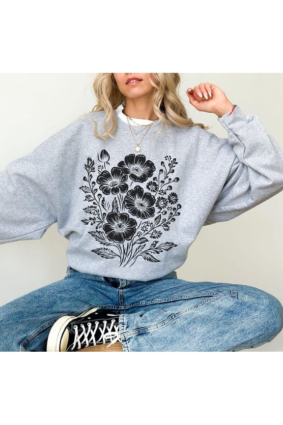 Sweatshirt Flower Vintage Pressed Flowers Crewneck Wildflowers Sweatshirt Boho Cottagecore Sweatshirt for Women Floral for Gardener Tshirt All Size S-5XL