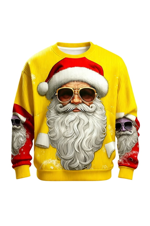 Sweatshirt For Men Mens Santa Claus Hoodie Knitpattern Hoodieless Sweatshirt Themed Santa Sweater Hoodie For Men Yellow XL