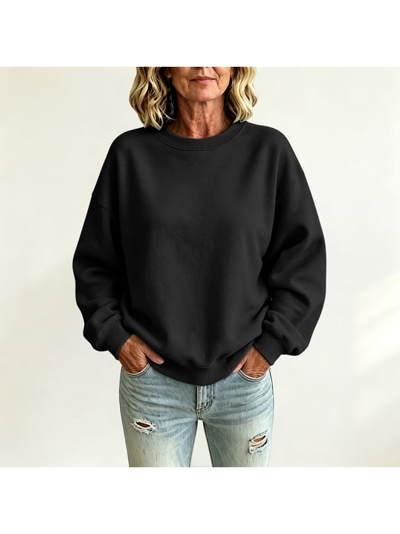 Sweatshirt For Women Crewneck Pullover Sweatshirts No Hood Long Sleeve Tops Casual Comfy Fall Clothes