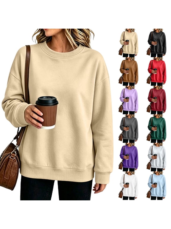 Sweatshirt For Women Crewneck Pullover Sweatshirts No Hood Long Sleeve Tops Casual Comfy Fall Clothes