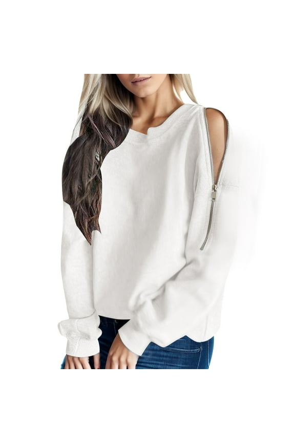 Sweatshirt For Women, Crewneck Side Zipper Solid Color Long Sleeved Pullover Sweater, Elegant Casual Athletic Top For St. Pa's Holiday,Size:3XL