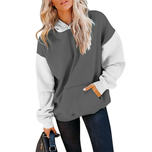 Sweatshirt For Women Cute Women's Autumn And Winter Splicing Pullover Hooded Sweatshirt Fleece Long Sleeve Fashion Sweatshirt