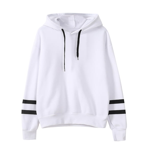 Sweatshirt For Women Fashion Trends Striped Print Shirt Long Sleeve Casual Baggy Hoodie Drawstring Sweatshirt Blouse White XL