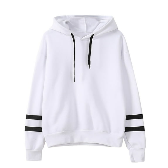 Sweatshirt For Women Fashion Trends Striped Print Shirt Long Sleeve Casual Baggy Hoodie Drawstring Sweatshirt Blouse White XXL