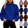thumbnail image 1 of Sweatshirt For Women Fleece Mock Neck Casual Fashionable Round Neck Long Sleeved Solid Color Quarter Zipper Oversized Pullover Fall Outfits, 1 of 4