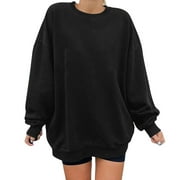 Cugoodte Long Sleeve Sweatshirt Pullover Solid Black (Women's)