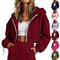 thumbnail image 1 of Sweatshirt For Women Solid Color Zip Up Hooded Sports Sweatshirt Long Sleeve Fashion Short Style Fall Fashion Sweatshirts 2026 Outfits, 1 of 8