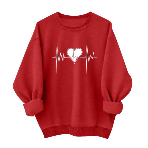 Sweatshirt For Women Valentine's Day Sweater Ladies Cute Love Print T Shirt Loose Fit Long Sleeve Crew Neck Pullover Sweatshirt Top Hoodies For Women