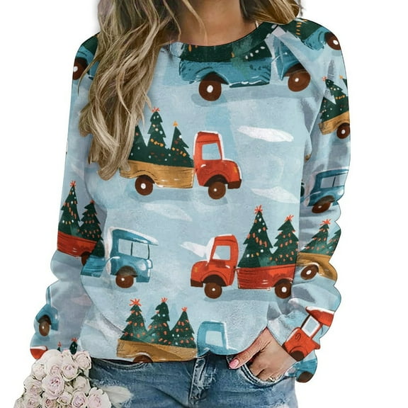 Sweatshirt For Womens Crewneck Christmas Train Cedar Tree Hoodies Teen Girls Cute