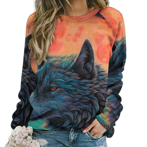 Sweatshirt For Womens Crewneck Colorful Lone Wolf Hoodies Teen Girls Cute