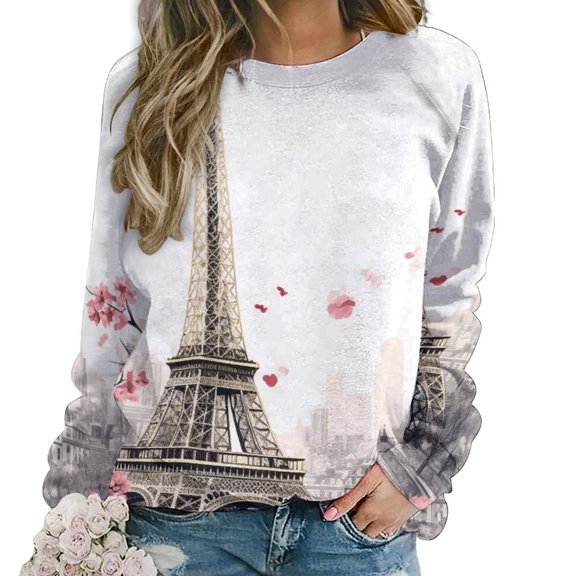 Sweatshirt For Womens Crewneck Eiffel Tower Hoodies Teen Girls Cute