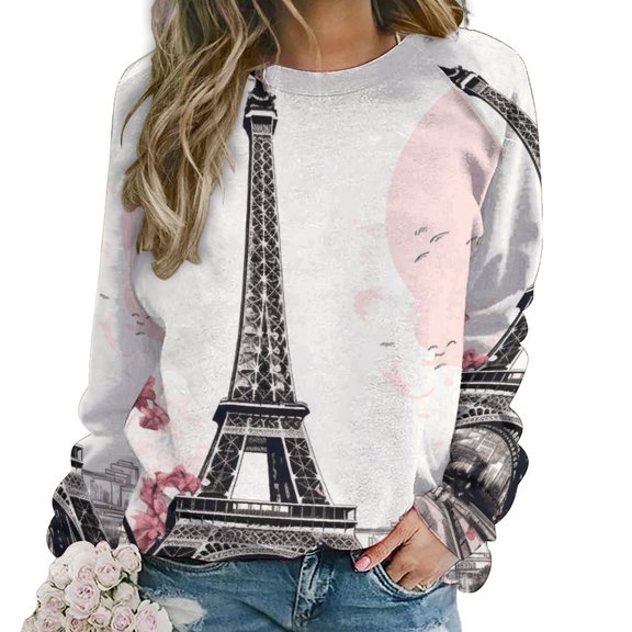 Sweatshirt For Womens Crewneck Eiffel Tower Hoodies Teen Girls Cute