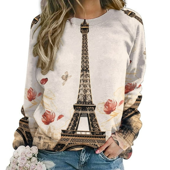 Sweatshirt For Womens Crewneck Eiffel Tower Hoodies Teen Girls Cute
