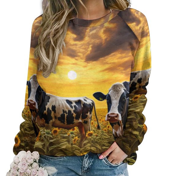 Sweatshirt For Womens Crewneck Farm Cows Hoodies Teen Girls Cute