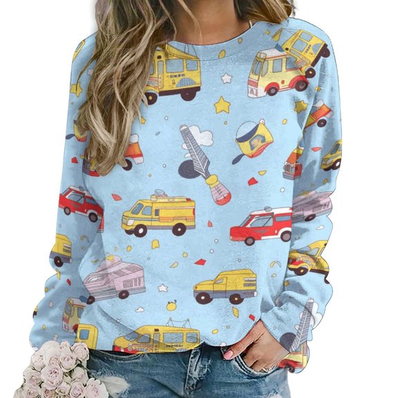 Sweatshirt For Womens Crewneck Fire Engine Car Truck Hoodies Teen Girls Cute