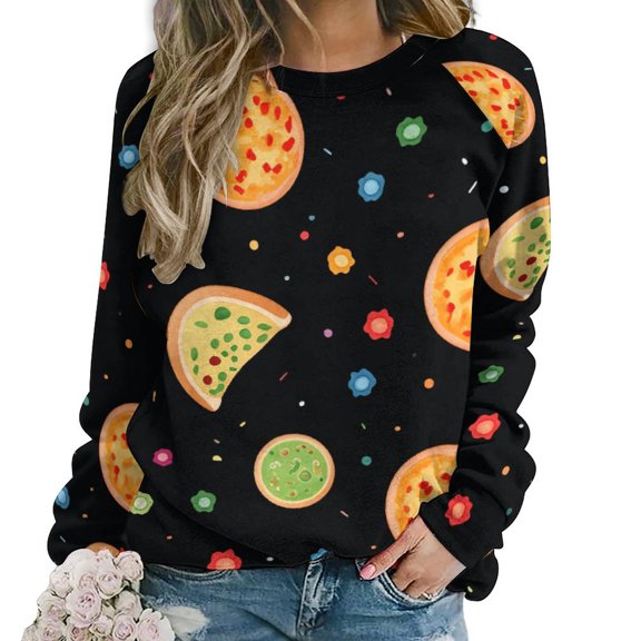 Sweatshirt For Womens Crewneck Fun Pizza Hoodies Teen Girls Cute