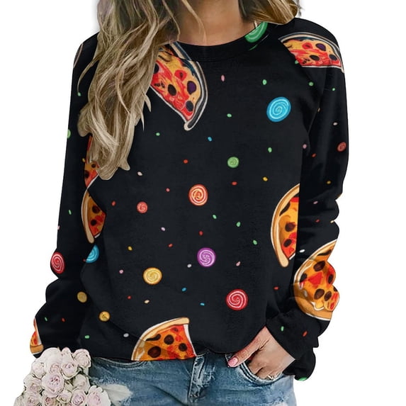 Sweatshirt For Womens Crewneck Fun Pizza Hoodies Teen Girls Cute