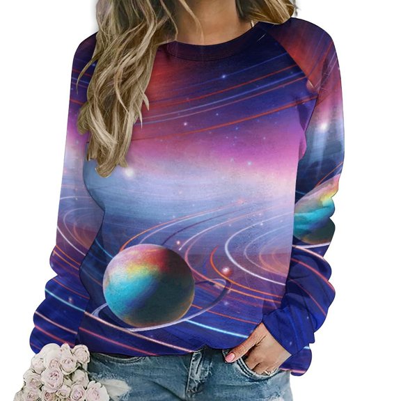 Sweatshirt For Womens Crewneck Galaxy Star Outer Space Hoodies Teen Girls Cute