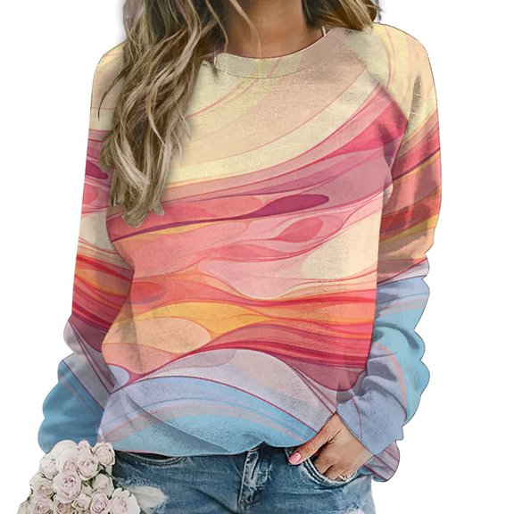 Sweatshirt For Womens Crewneck Simple Colored Ripple Hoodies Teen Girls Cute