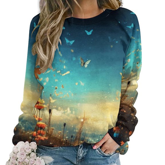 Sweatshirt For Womens Crewneck Watercolor Butterfly Hoodies Teen Girls Cute