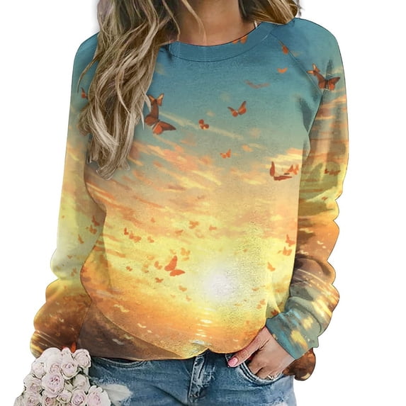 Sweatshirt For Womens Crewneck Watercolor Butterfly Hoodies Teen Girls Cute