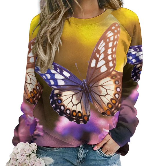 Sweatshirt For Womens Crewneck Wildflowers Butterfly Hoodies Teen Girls Cute