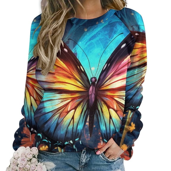 Sweatshirt For Womens Crewneck Wildflowers Butterfly Hoodies Teen Girls Cute