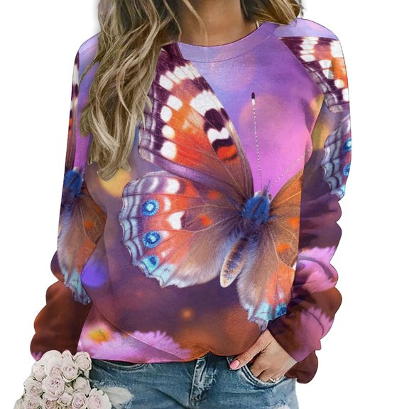 Sweatshirt For Womens Crewneck Wildflowers Butterfly Hoodies Teen Girls Cute
