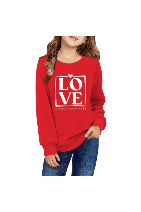 Sweatshirt Girls Jumpers Cute Heart Printed Long Sleeves Sweatshirts Casual Crew Neck Fall Winter Pullover Tops Clothes Casual Comfy Fleece Jumper School Warm Girl Coat
